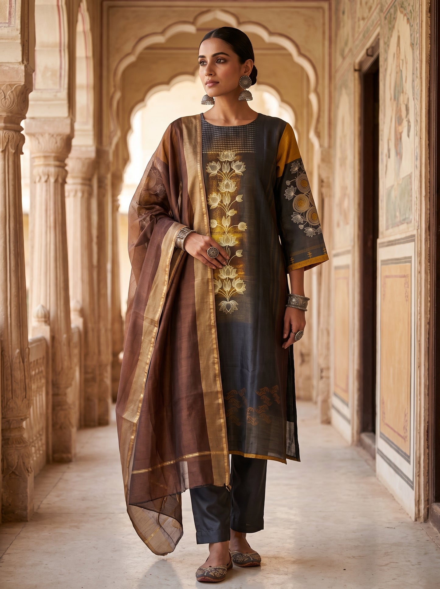 Semi Stitched Chanderi Casual Suitset