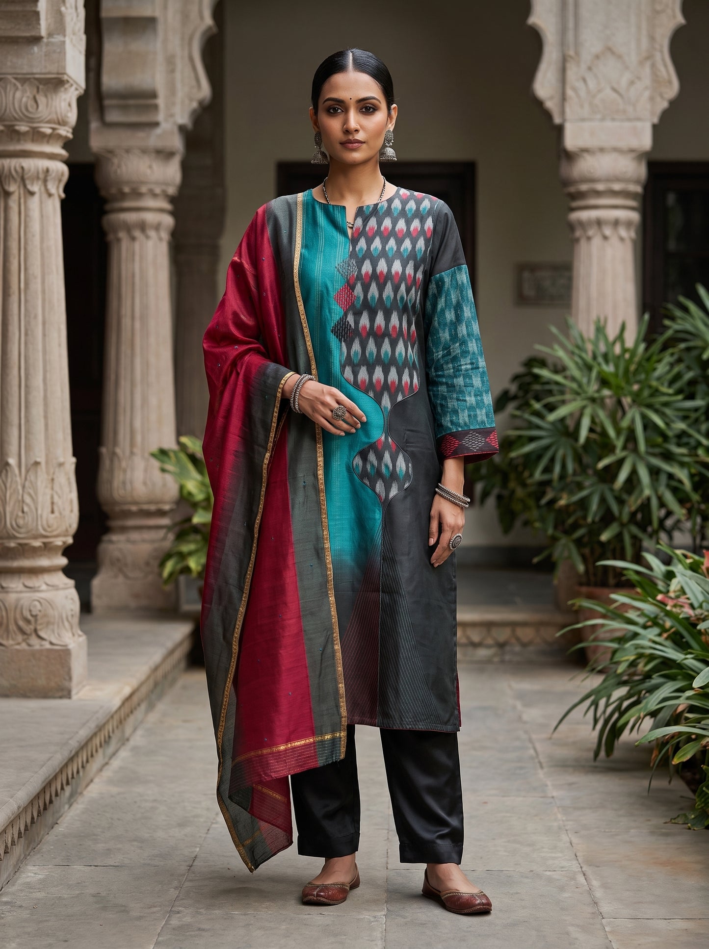 Semi Stitched Chanderi Formal Suitset