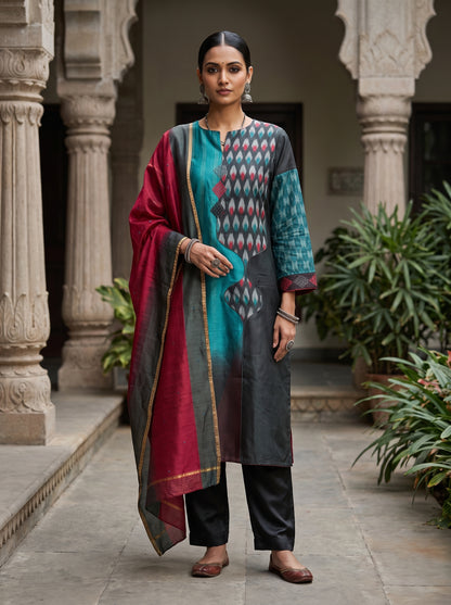 Semi Stitched Chanderi Formal Suitset
