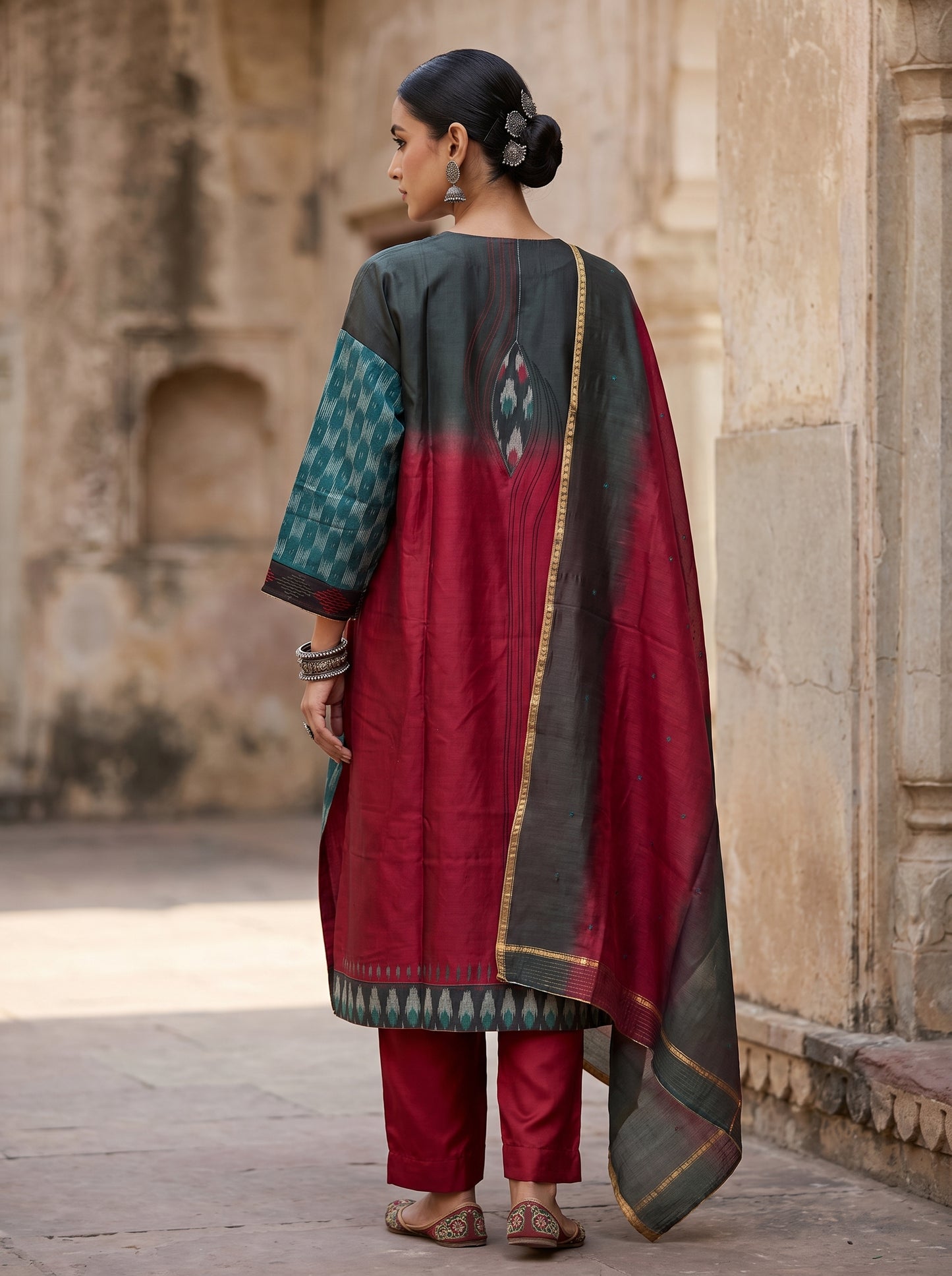 Semi Stitched Chanderi Formal Suitset