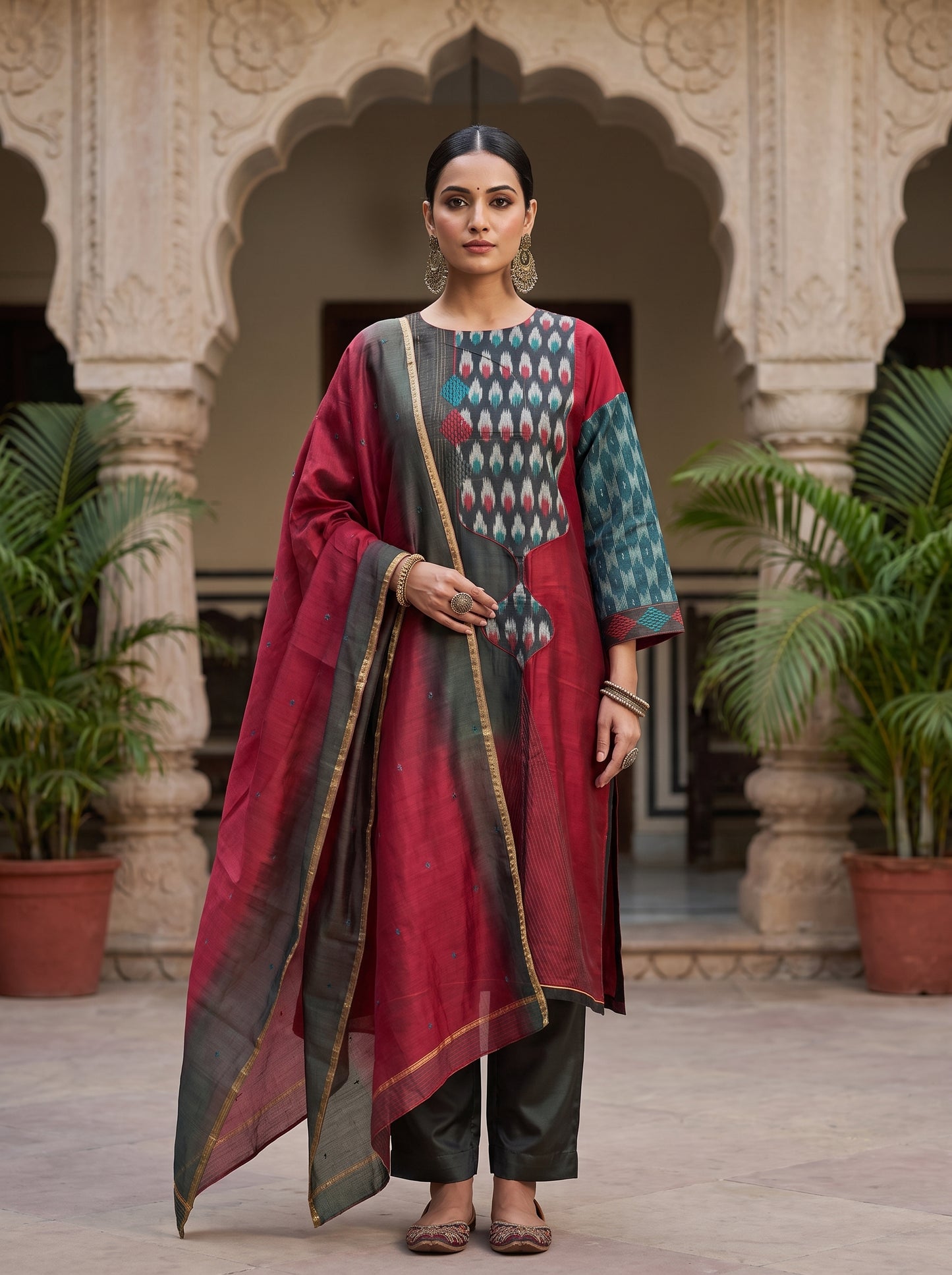 Semi Stitched Chanderi Formal Suitset