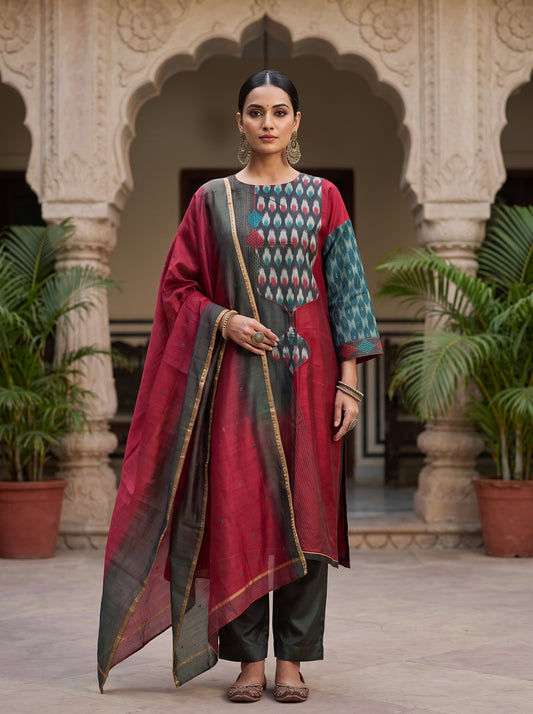 Semi Stitched Chanderi Formal Suitset