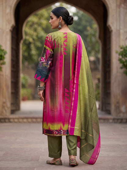 Semi Stitched Chanderi Casual Suitset