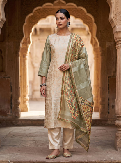 Semi Stitched Chanderi Formal Suitset