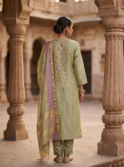 Semi Stitched Chanderi Formal Suitset