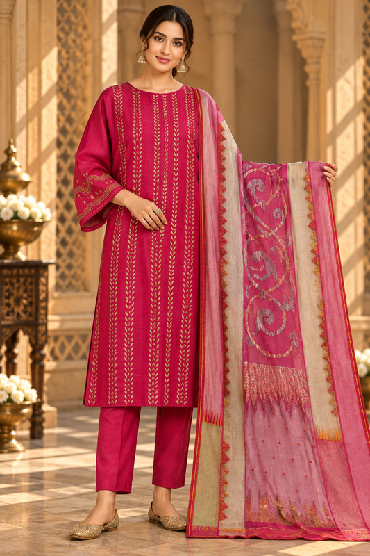 Semi Stitched Chanderi Formal Suitset