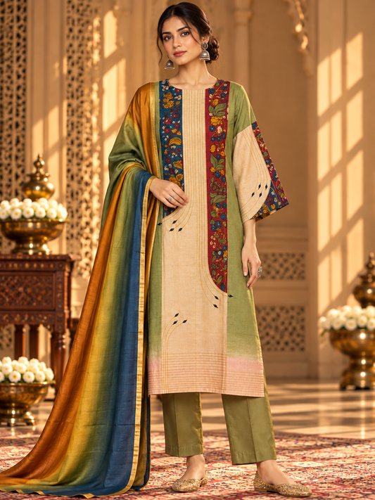 Semi Stitched Chanderi Formal Suitset