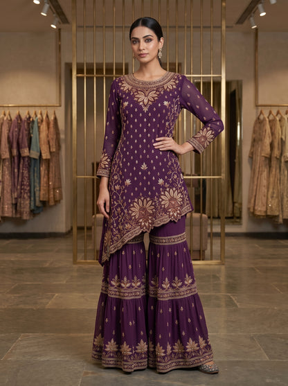 Olive Green Floral Embellished | Couture Sharara Set