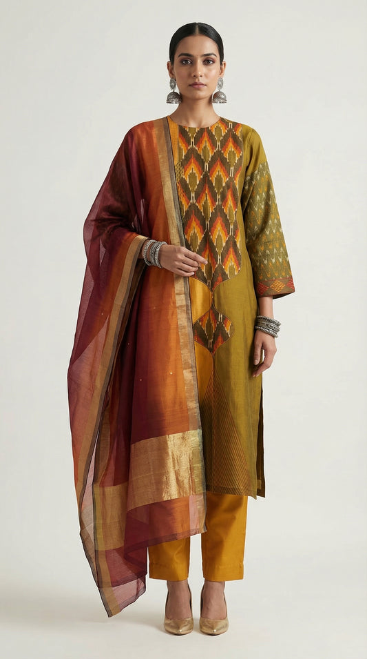 Semi Stitched Formal chanderi Suitset