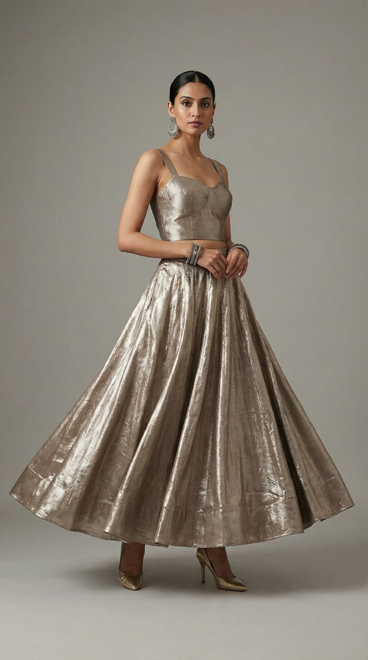 Formal Silver Tissue Skirtset (VKSKT01MAR30)
