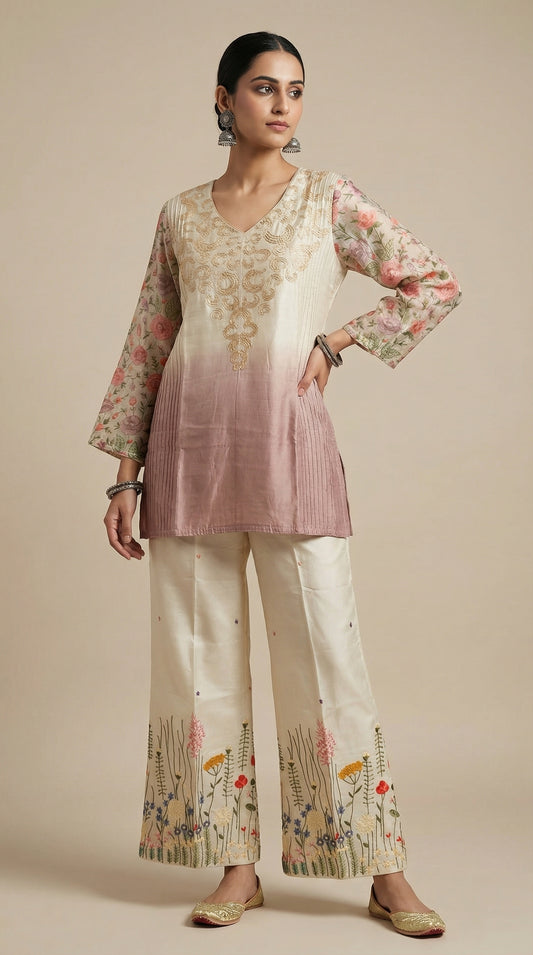 Formal chanderi Embroidered Indowestern set
