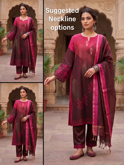 Semi Stitched Chanderi Casual Suitset