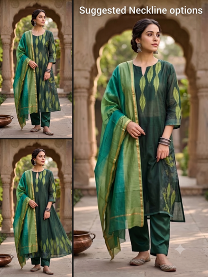 Semi Stitched Chanderi Casual Suitset