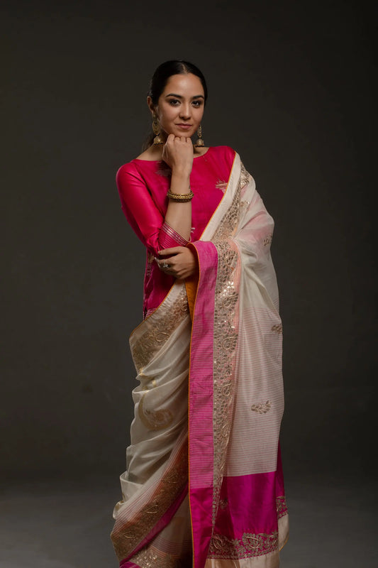 Gota patti Chanderi Formal Saree (VKSRJUN143) - VISHAL KAPUR