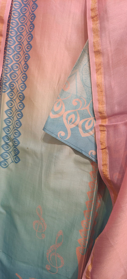 Semi Stitched Chanderi Casual Suitset