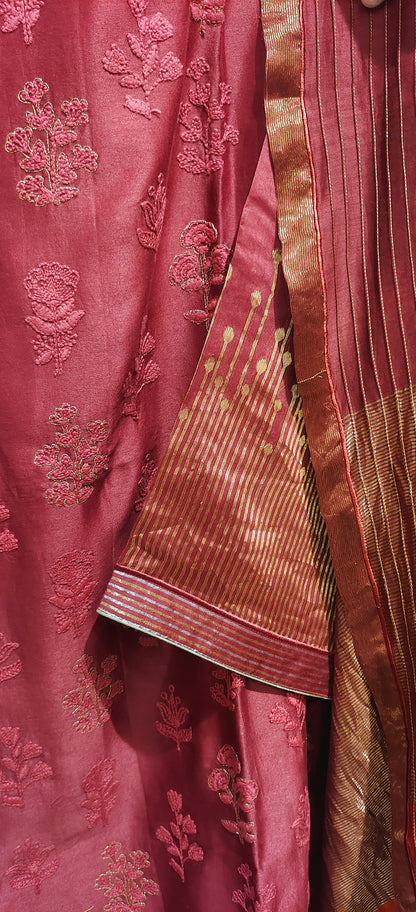 Semi Stitched Formal chanderi Suitset