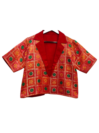 Formal Silk bandhani cropped Blazer blouse VISHAL KAPUR