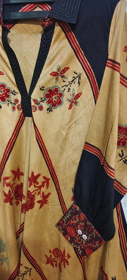 Stitched Ajrakh flared dress