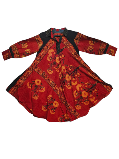 Stitched Ajrakh flared dress