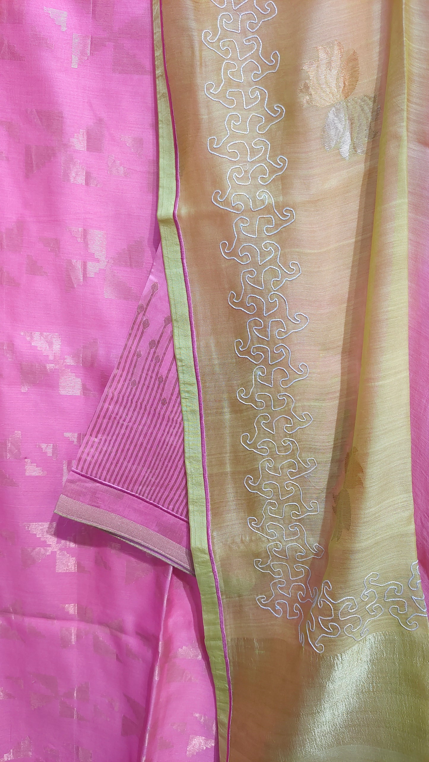 Semi Stitched Chanderi Formal Suitset
