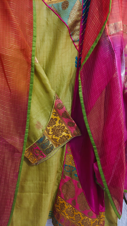 Semi Stitched Chanderi Formal Suitset