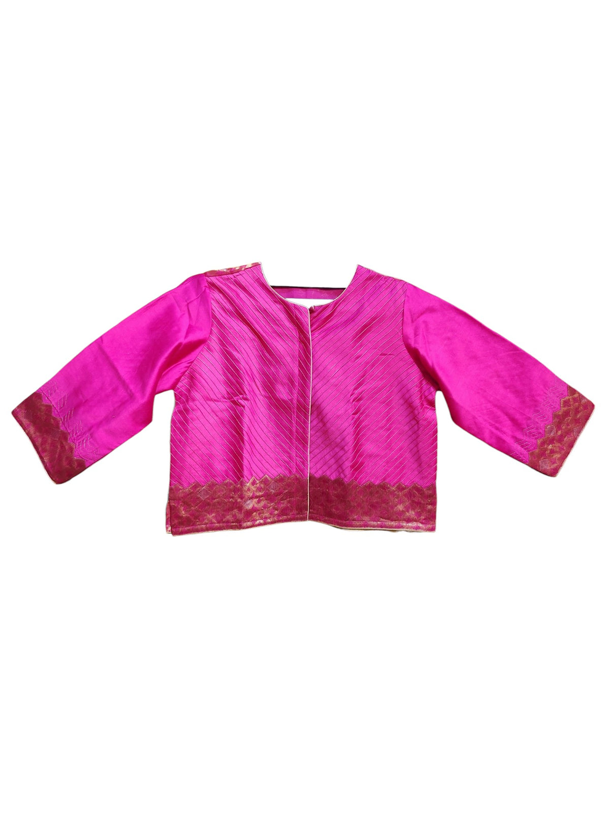 Formal Meher Fuchsia Gold Chanderi Midlength Jacket