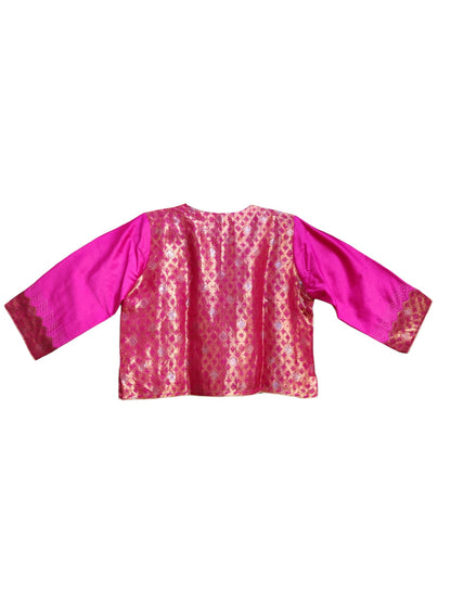 Formal Meher Fuchsia Gold Chanderi Midlength Jacket