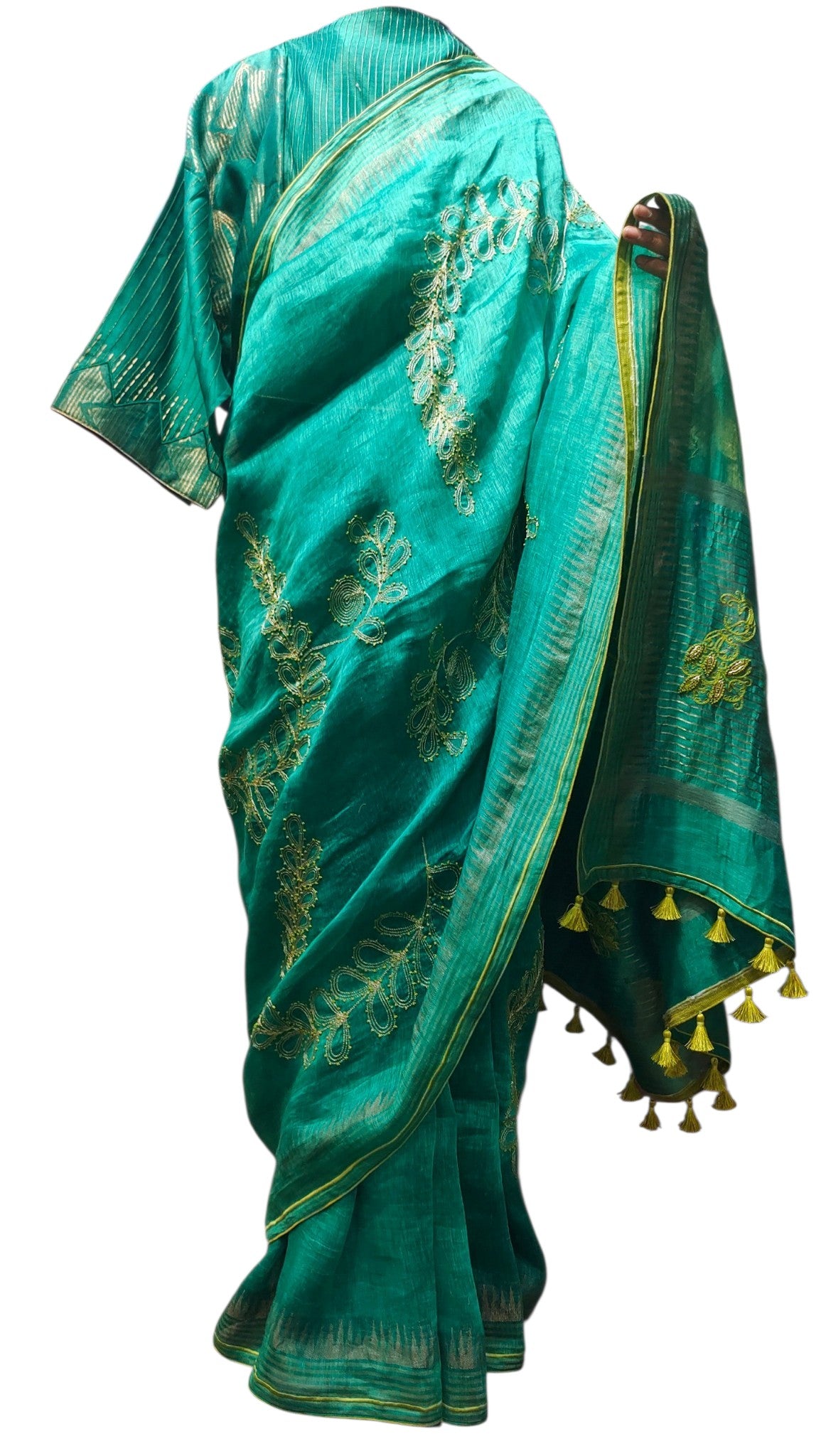 Formal silk linen embroidered Saree