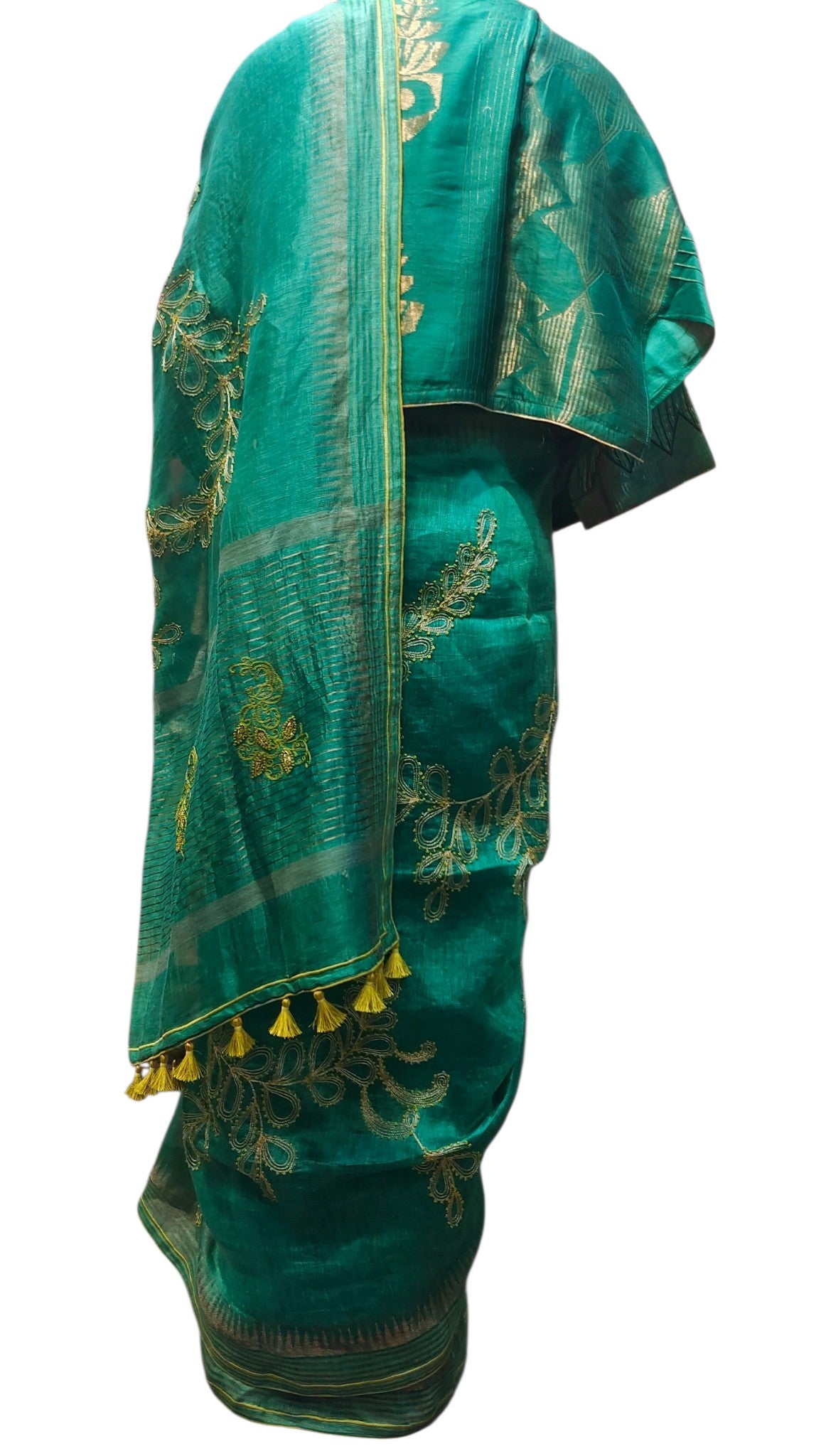 Formal silk linen embroidered Saree