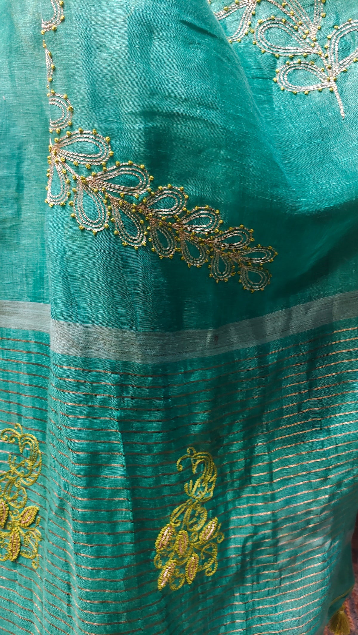 Formal silk linen embroidered Saree