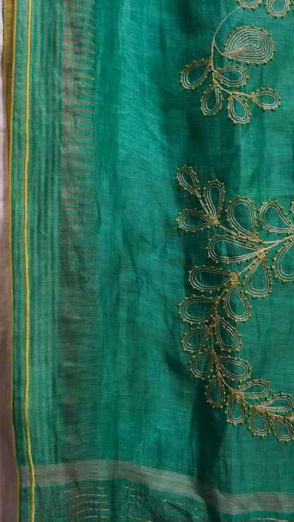 Formal silk linen embroidered Saree