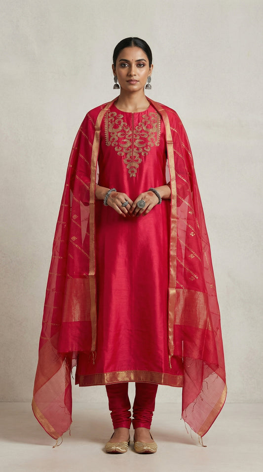 Semi Stitched Formal chanderi Suitset
