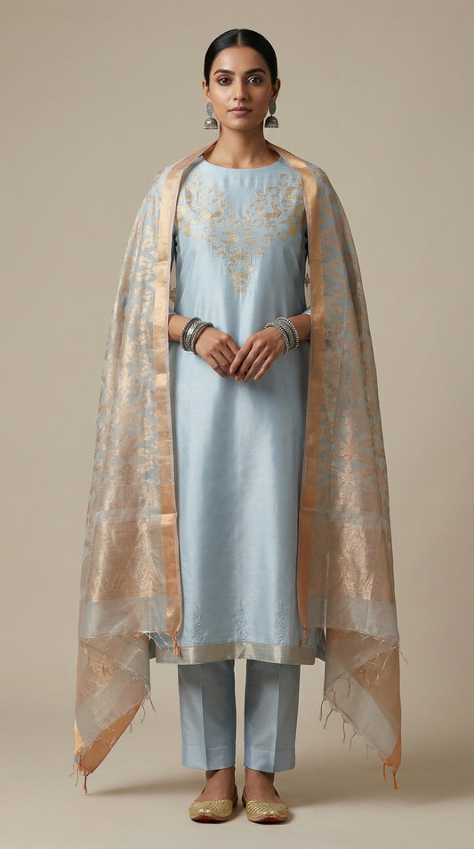 Semi Stitched Formal chanderi Suitset