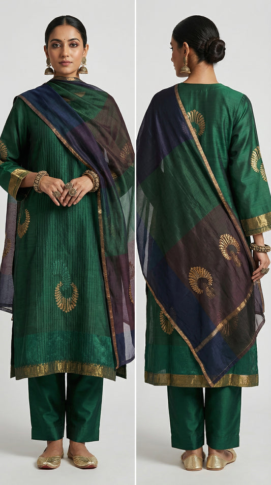 Semi Stitched Formal chanderi Suitset