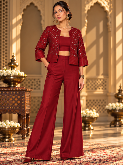 Formal Aaroh Vermilion Embellished Georgette Short Jacket