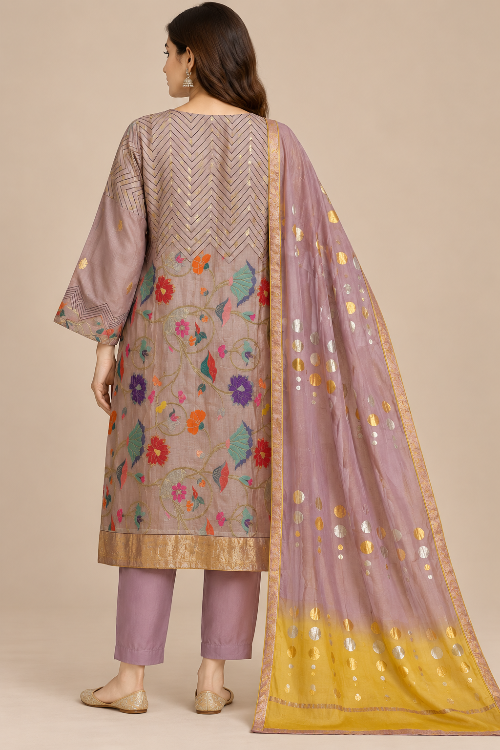 Semi Stitched Chanderi Formal Suitset