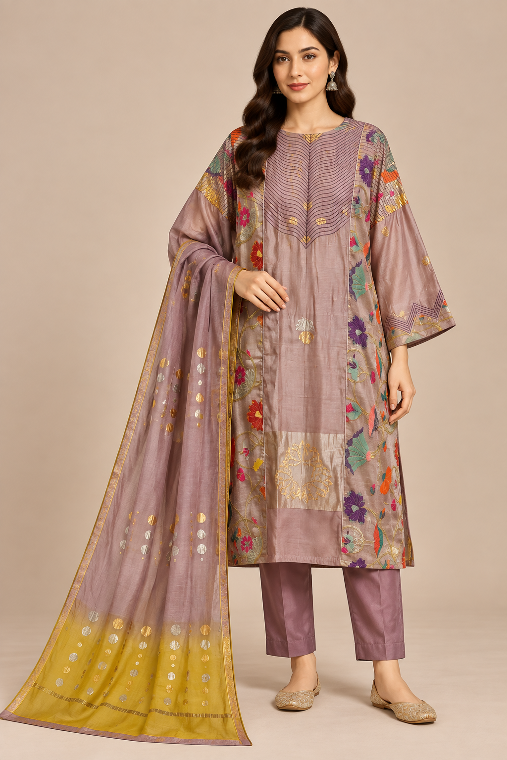 Semi Stitched Chanderi Formal Suitset