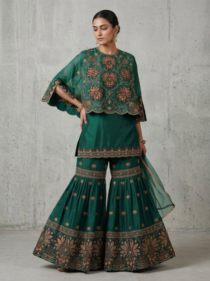 Charcoal Embroidered Georgette  | Couture Sharara Set