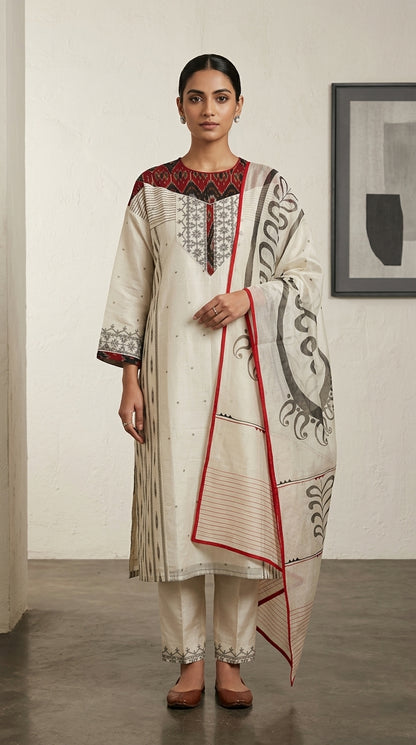Semi Stitched Formal chanderi Suitset
