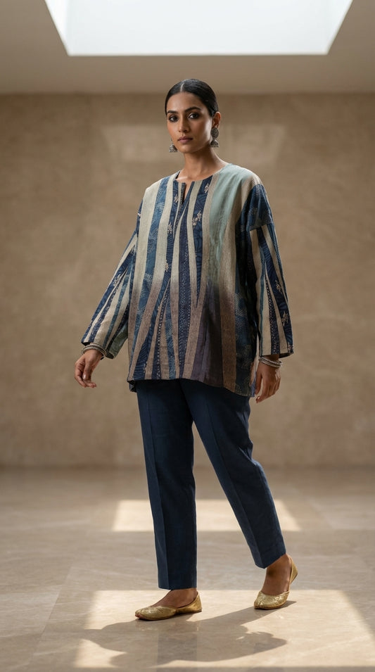 Semistitched Silk Linen Kota Digital Printed Short Tunic