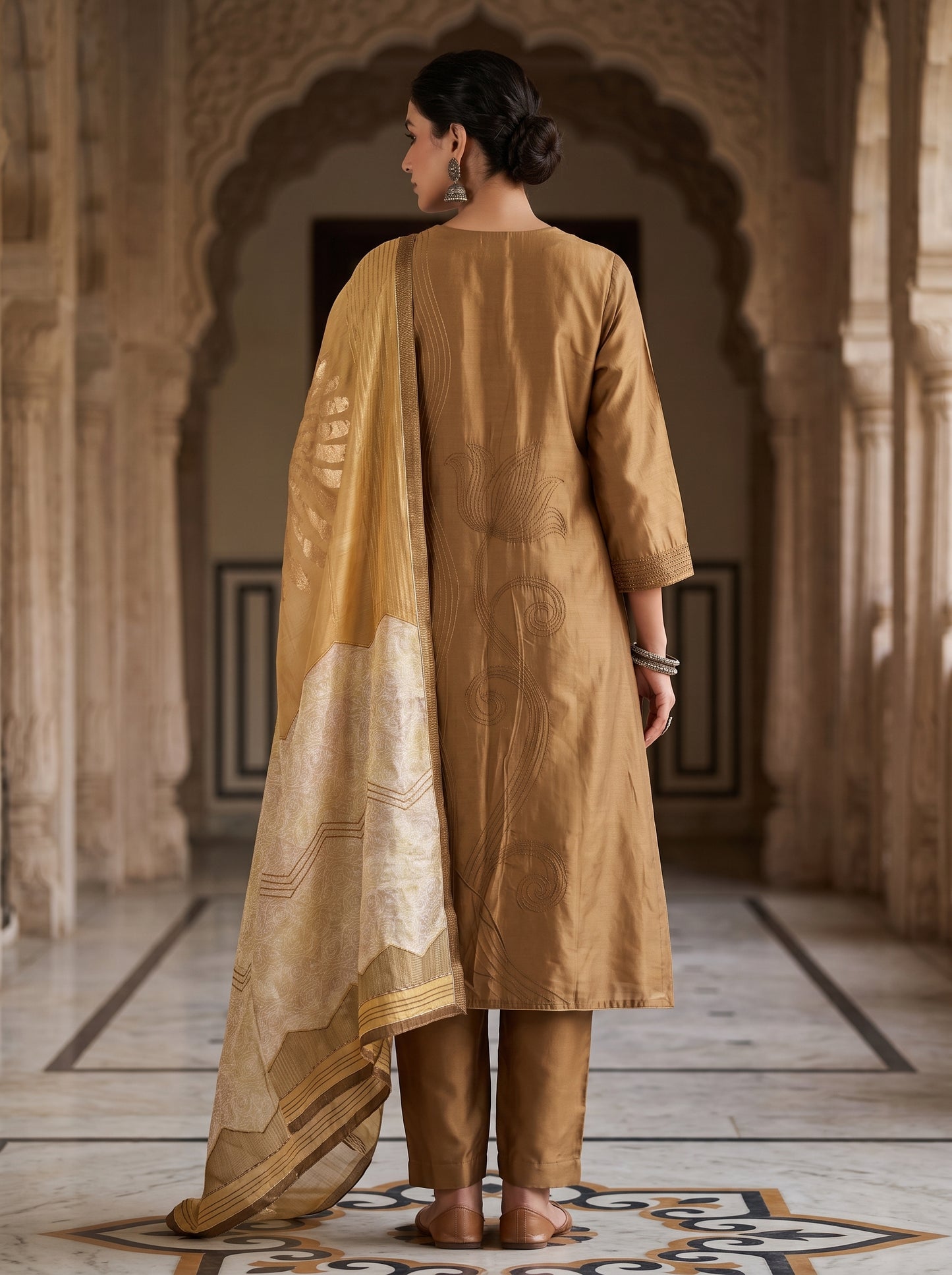 Semi Stitched Chanderi Formal Suitset
