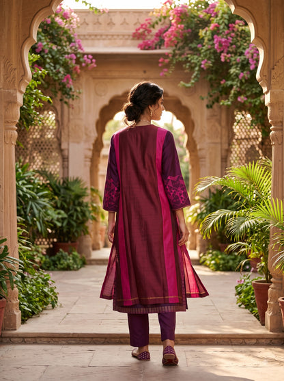 Stitched Chanderi Sleevesless Kurta With Jacket