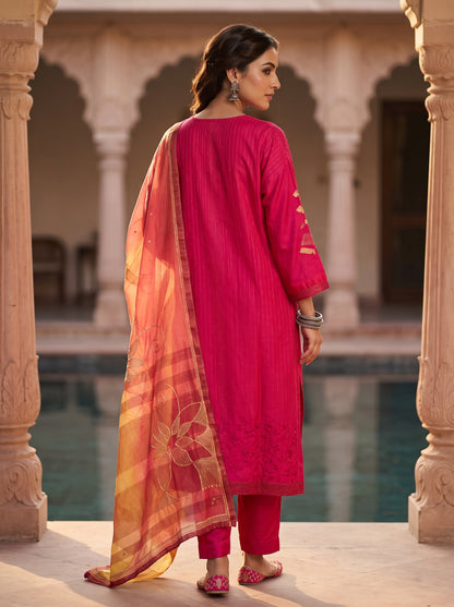 Semi Stitched Chanderi Formal Suitset