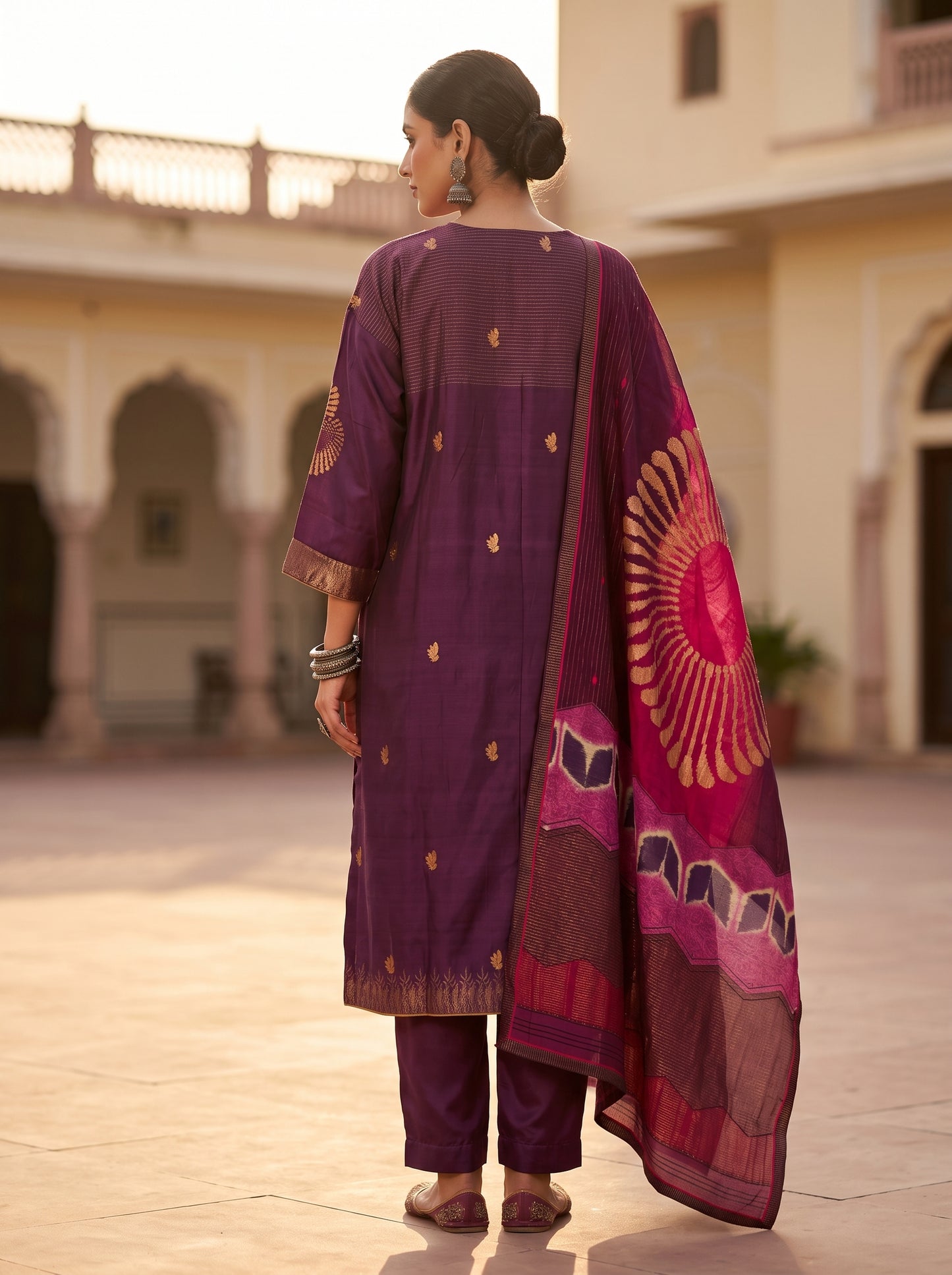 Semi Stitched Chanderi Formal Suitset
