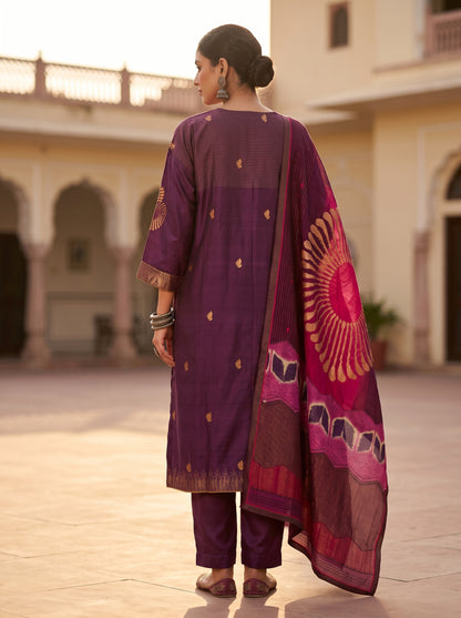 Semi Stitched Chanderi Formal Suitset