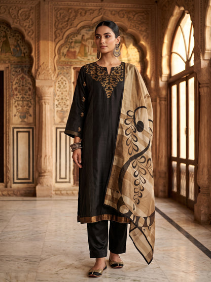 Semi Stitched Chanderi Formal Suitset