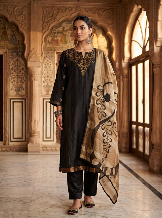 Semi Stitched Chanderi Formal Suitset