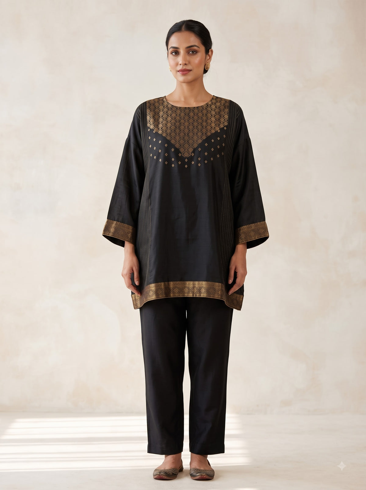 SemiStitched Chanderi Zari Woven Tunic
