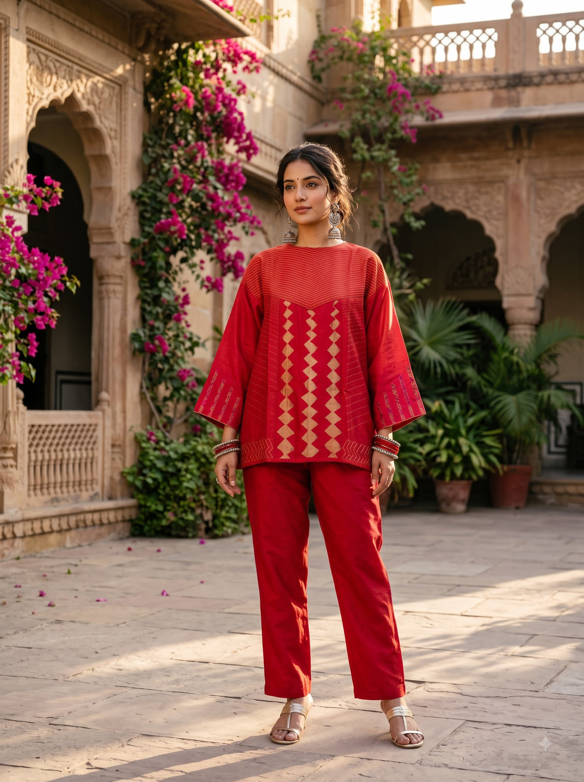 SemiStitched Chanderi Zari Woven Tunic