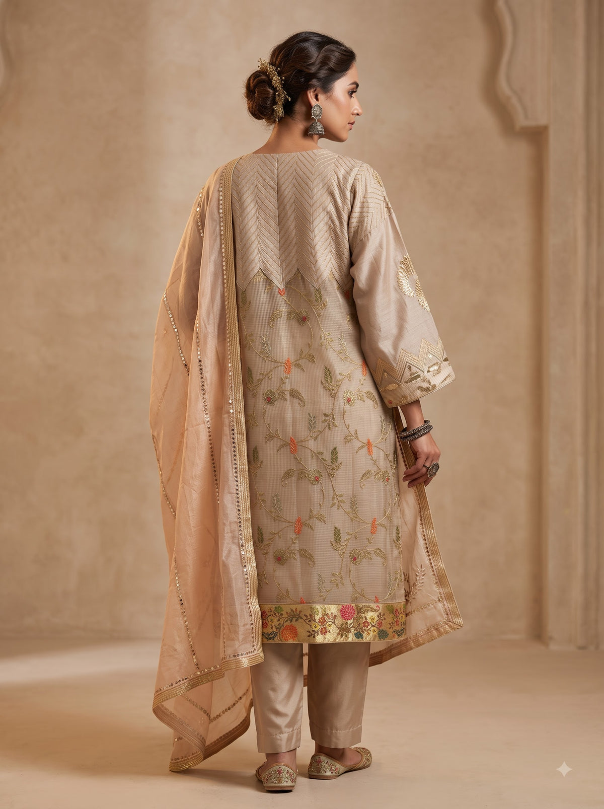 Semi Stitched Chanderi Formal Suitset